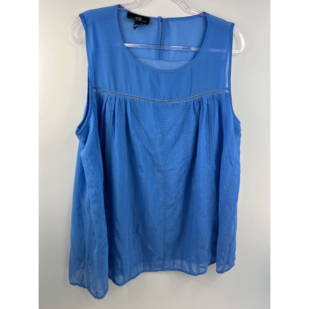 AGB Blouse Women's 2X Top Light Blue Puckered Bodice Lined